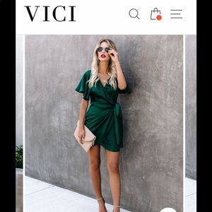 VICI Green Satin Wrap Dress
